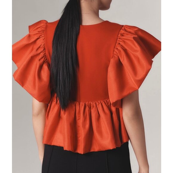 Anthropologie Sunday In Brooklyn Red Short Sleeve Babydoll Blouse Size M - Picture 2 of 6